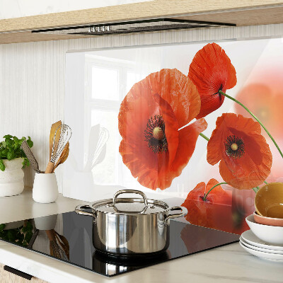Glass cutting board Poppy flowers in red color