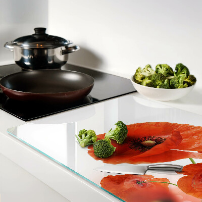 Glass cutting board Poppy flowers in red color