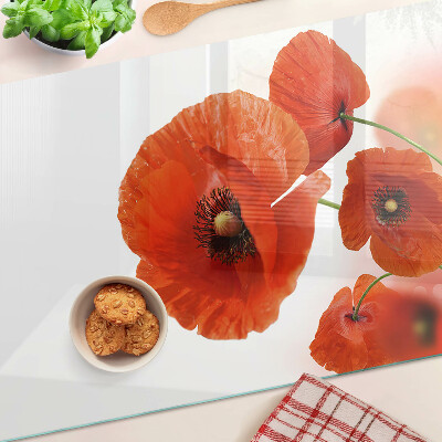 Glass cutting board Poppy flowers in red color