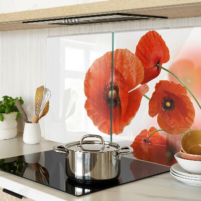 Glass cutting board Poppy flowers in red color