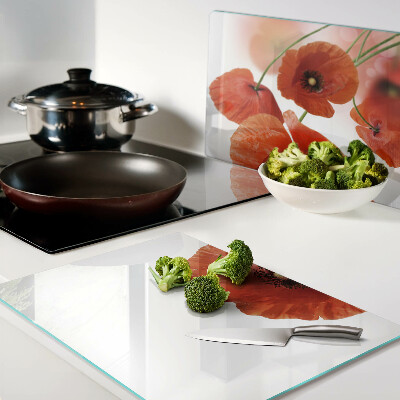 Glass cutting board Poppy flowers in red color