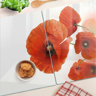 Glass cutting board Poppy flowers in red color
