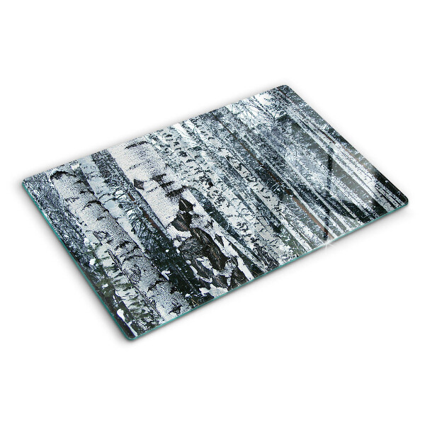 Chopping board glass Birch forest in winter scenery