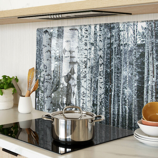 Chopping board glass Birch forest in winter scenery