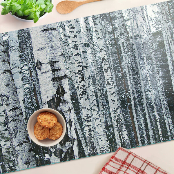 Chopping board glass Birch forest in winter scenery