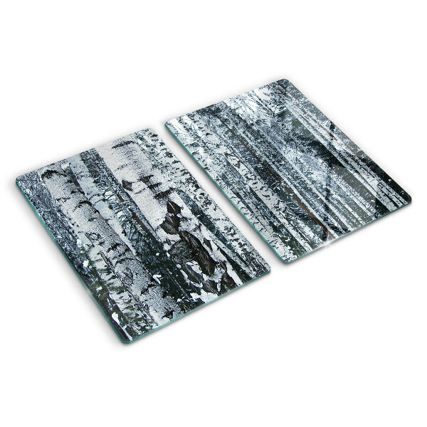 Chopping board glass Birch forest in winter scenery