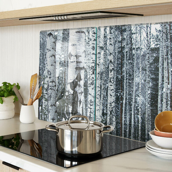 Chopping board glass Birch forest in winter scenery