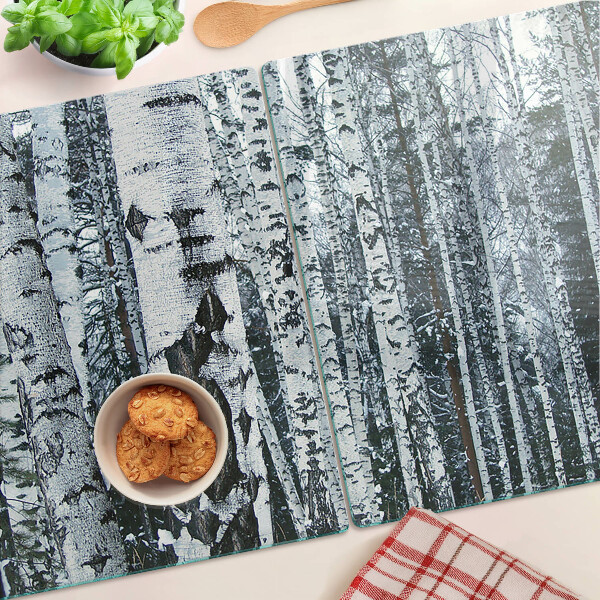 Chopping board glass Birch forest in winter scenery