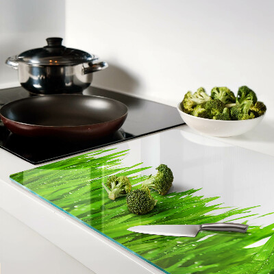 Cutting board Green grass with water drops