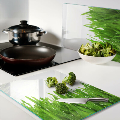 Cutting board Green grass with water drops
