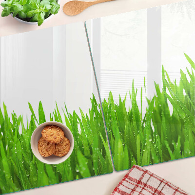 Cutting board Green grass with water drops
