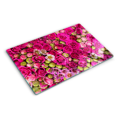 Glass kitchen board Pink flowers in a bouquet