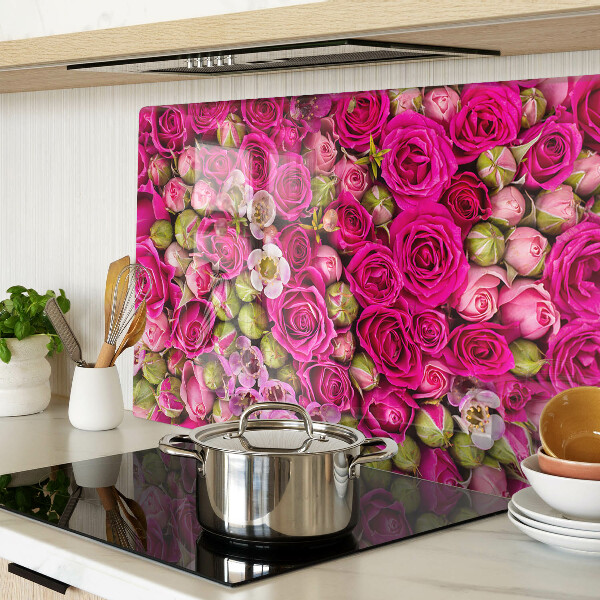 Glass kitchen board Pink flowers in a bouquet