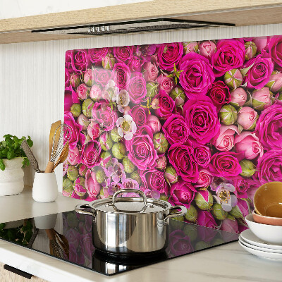 Glass kitchen board Pink flowers in a bouquet