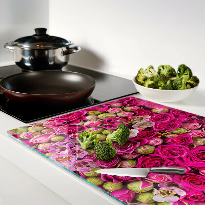 Glass kitchen board Pink flowers in a bouquet