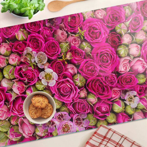Glass kitchen board Pink flowers in a bouquet