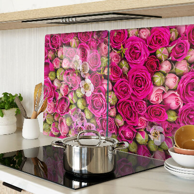Glass kitchen board Pink flowers in a bouquet