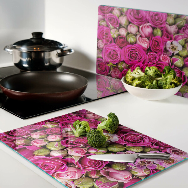 Glass kitchen board Pink flowers in a bouquet