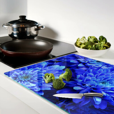 Glass chopping board Blue chrysanthemum flowers