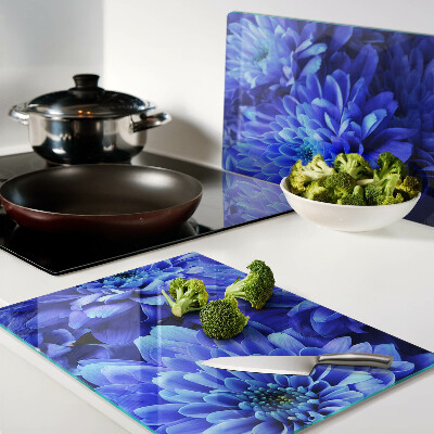 Glass chopping board Blue chrysanthemum flowers
