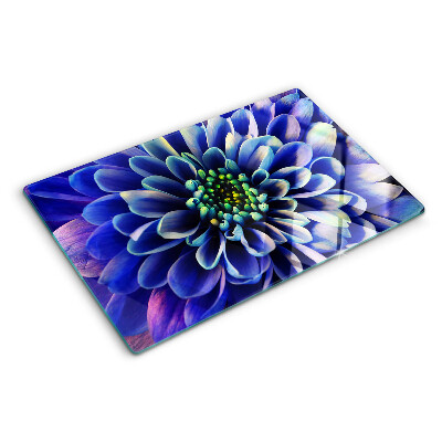 Glass cutting board Blue dahlia flower
