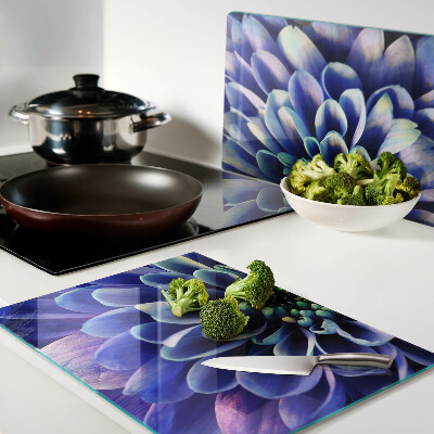 Glass cutting board Blue dahlia flower