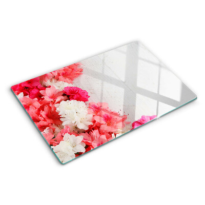 Chopping board glass Flowers in shades of pink and white
