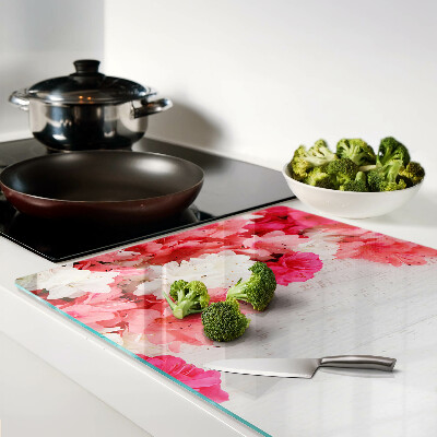 Chopping board glass Flowers in shades of pink and white