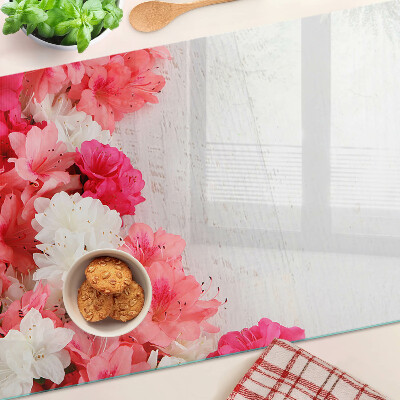 Chopping board glass Flowers in shades of pink and white