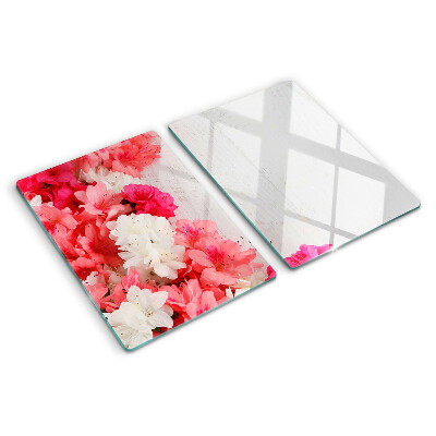 Chopping board glass Flowers in shades of pink and white