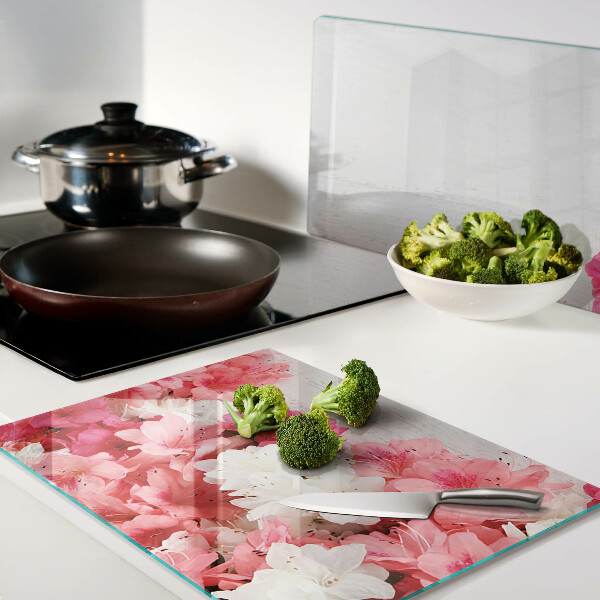 Chopping board glass Flowers in shades of pink and white