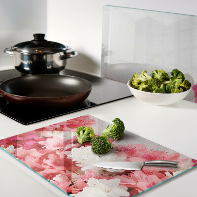 Chopping board glass Flowers in shades of pink and white
