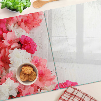 Chopping board glass Flowers in shades of pink and white