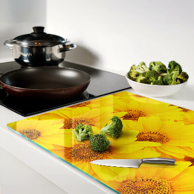 Chopping board Sunflowers on a yellow background