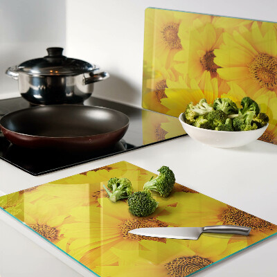 Chopping board Sunflowers on a yellow background