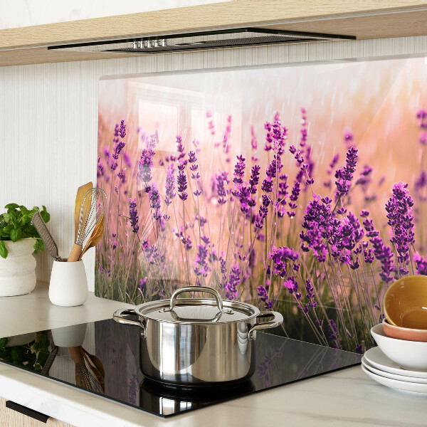 Chopping board glass Lavender field in the sunshine