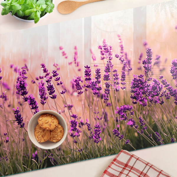 Chopping board glass Lavender field in the sunshine