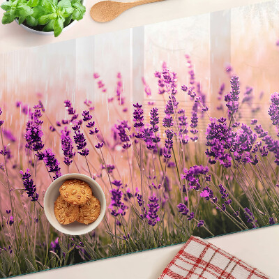 Chopping board glass Lavender field in the sunshine
