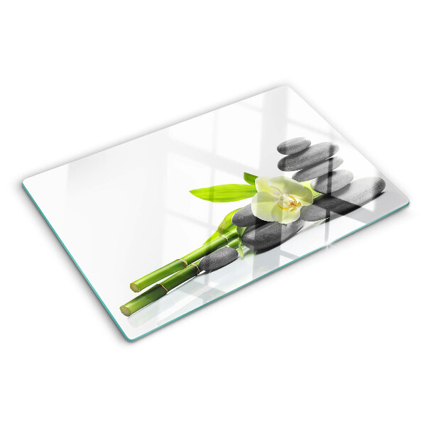 Glass kitchen board Orchid and spa stones