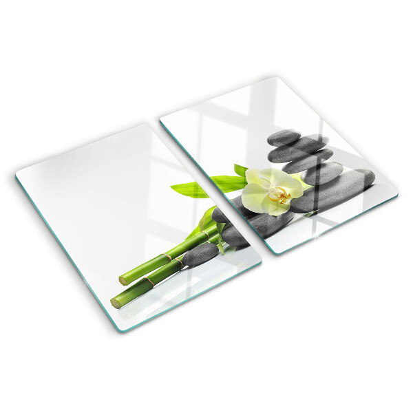 Glass kitchen board Orchid and spa stones