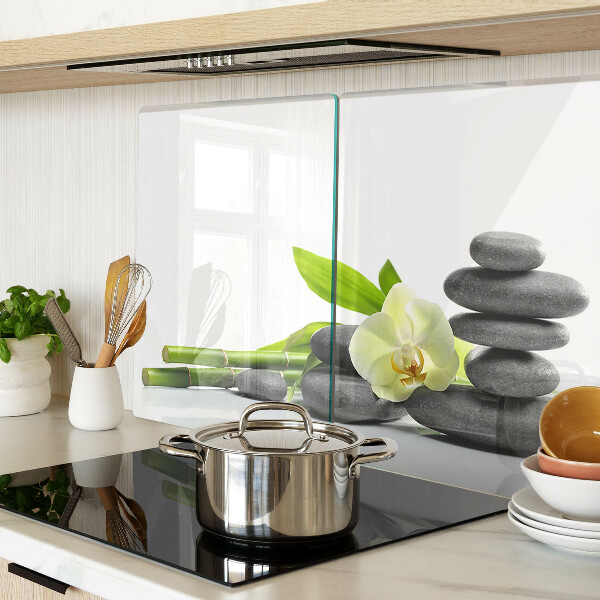 Glass kitchen board Orchid and spa stones
