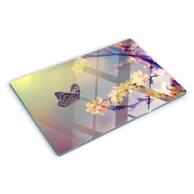 Chopping board Butterfly motif on a flower background