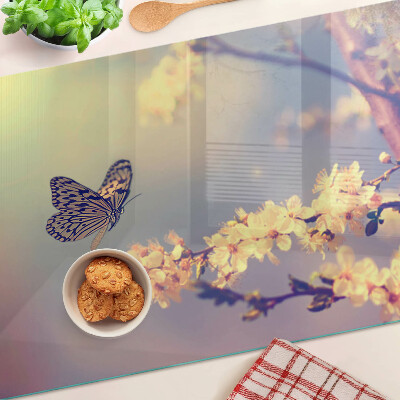 Chopping board Butterfly motif on a flower background