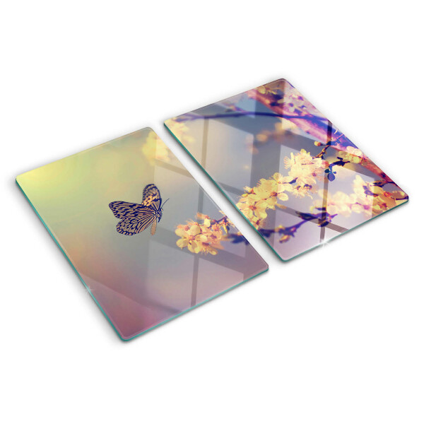 Chopping board Butterfly motif on a flower background