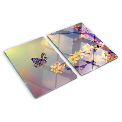 Chopping board Butterfly motif on a flower background