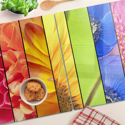 Glass cutting board Floral motifs in intense colors