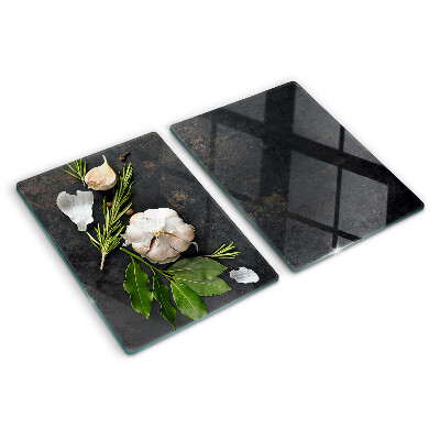 Chopping board Flowers and herbs on a marble background