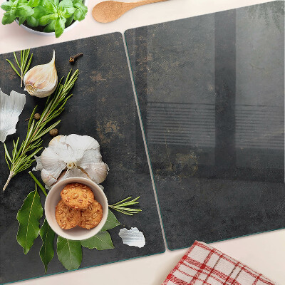 Chopping board Flowers and herbs on a marble background