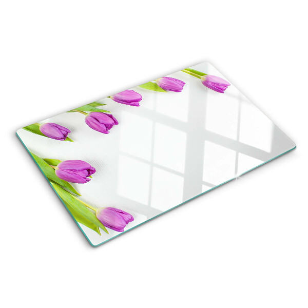 Cutting board Tulips on a white background