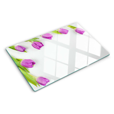 Cutting board Tulips on a white background
